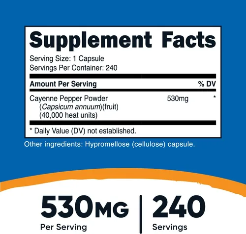Vista 2 de Nutricost - Pimienta de Cayena 530 mg, 240 cápsulas - 40,000 unidades de calor, sin gluten, sin OMG