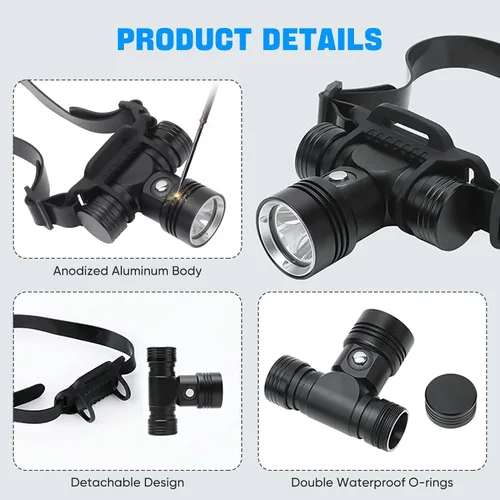Vista 3 de XLENTGEN Luces de buceo superbrillantes, faros de buceo IPX8, impermeable, 3 modos de iluminación, luz de seguridad submarina de 2000 lúmenes