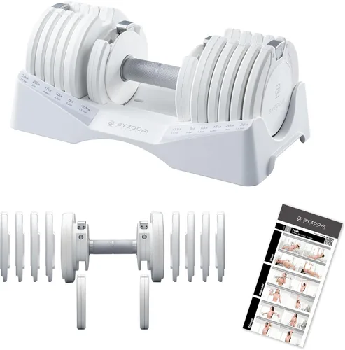 Vista 20 de ByZoom Fitness - Mancuerna ajustable de 12.5/25 libras – Unidad individual O juego de 2 – Peso ajustable 5-en-1 para gimnasio en casa, entrenamiento