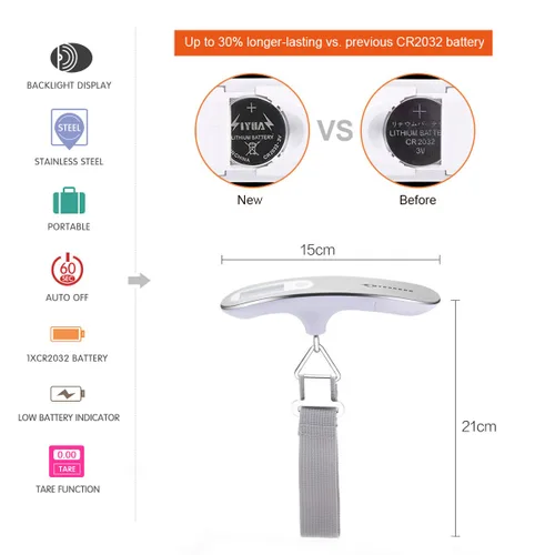 Vista 2 de MYCARBON Báscula digital para equipaje, báscula colgante de alta precisión de 110 lb50 kg con pantalla retroiluminada, perfecta para viajes y hogar