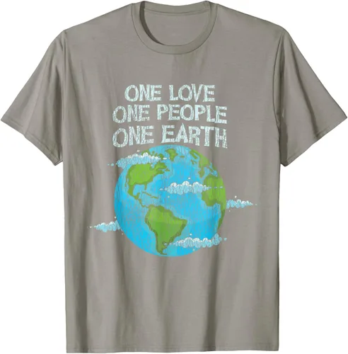 Vista 25 de Vintage One Love One People Planet Cambio climático Día de la Tierra Camiseta Negro