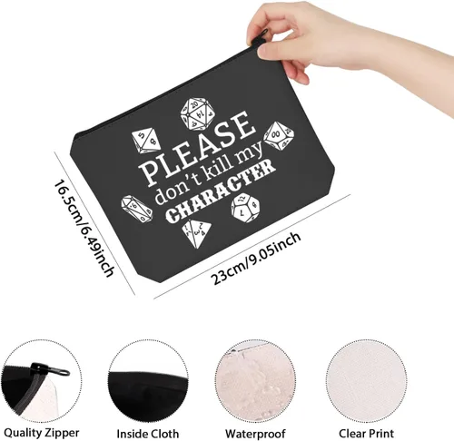 Vista 2 de TSOTMO Bolsa de almacenamiento de dados para jugadores, con cremallera, con texto en inglés "Please Don't Kill My Character, Blanco, Carácter