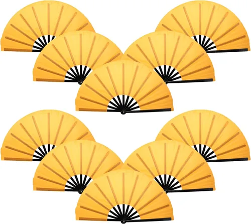 Vista 12 de QIRMIZI Abanico plegable grande de 10 piezas para rave de mano, abanicos para Kung Fu, Tai Chi, Danza, Festivales de Música, Carnavales, bodas
