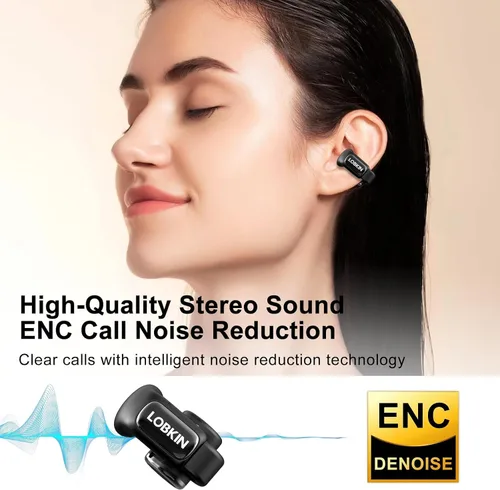 Vista 3 de LOBKIN Auriculares de oreja abierta, auriculares inalámbricos con clip, Bluetooth con micrófono, control táctil de pantalla, llamadas claras ENC