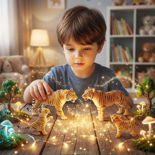 Vista 4 de Gemini&Genius Juego de figuras familiares de Tigres, juego de animales, modelos educativos de vida silvestre, adornos para pasteles y regalo