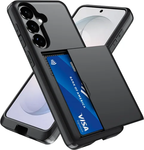 Vista 90 de Qinmay Funda compatible con iPhone 7 Plus/8 Plus con tarjetero, doble capa a prueba de golpes, funda protectora resistente con ranura oculta Negro