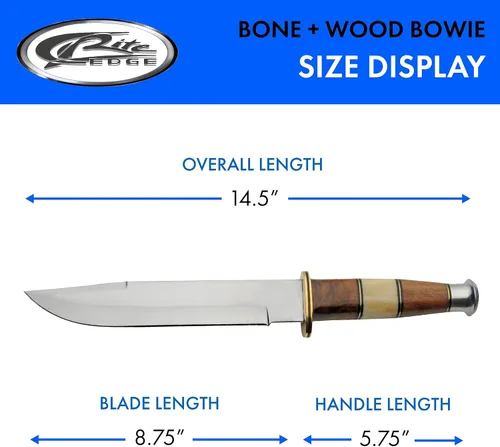 Vista 3 de SZCO Cuchillo de caza Full Tang de 10 pulgadas, cuchillo de bolsillo con hoja de acero inoxidable, mango de hueso y funda de cuero, cuchillo