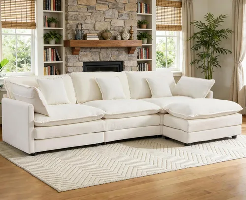 Vista 31 de Sofá modular de gran tamaño, sofá grande en forma de U con asiento profundo, sofás de nube de felpilla para sala de estar, sofá modular convertible