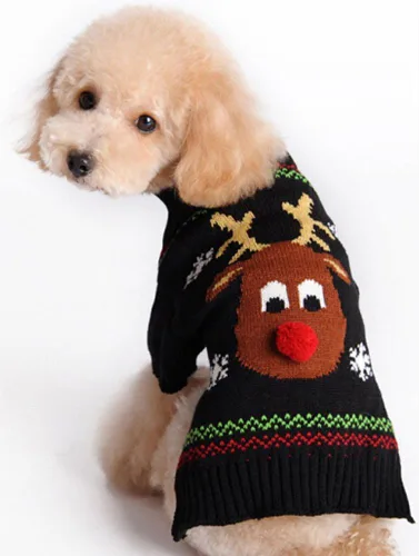 Vista 29 de Suéter de dos patas de algodón acanalado para Halloween, cuello alto a rayas alces estampado de Navidad para Teddy, Chihuahua, Shih Tzu, Yorkshire