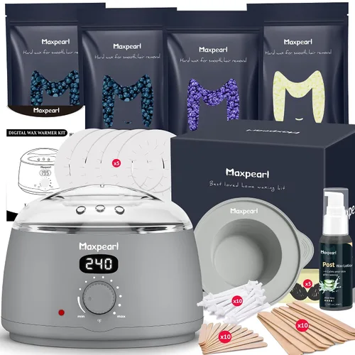 Vista 9 de Kit de depilación digital Maxpearl - Kit de calentador de cera dura para hombres y mujeres para depilación - Piel sensible, cejas, cara, axilas