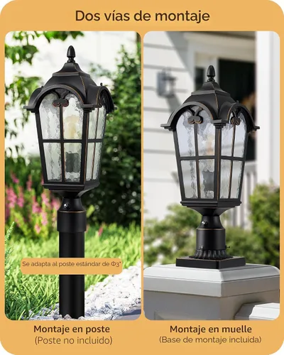 Vista 5 de EDISHINE Lámpara de poste exterior grande de atardecer hasta el amanecer, lámpara de poste de 21.9'' H 120V con base de montaje en muelle, lámpara