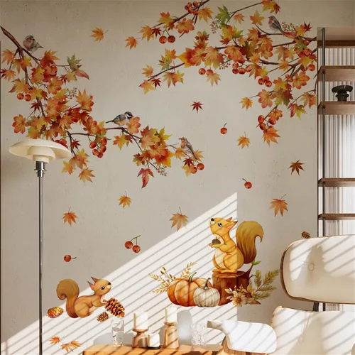 Vista 2 de Etiquetas engomadas de la pared de la hoja del árbol del arce del otoño del otoño, etiqueta engomada