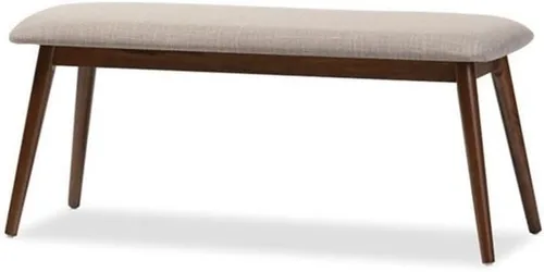 Vista 7 de Baxton Studio Flora II Mid-Century - Banco de comedor de madera con acabado de roble medio, tapizado de tela gris oscuro