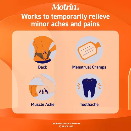Vista 2 de Motrin IB, tabletas de ibuprofeno de 200 mg, alivio del dolor y la fiebre de AINE para dolor de cabeza, dolor de espalda, dolores musculares, alivio