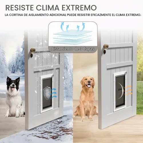 Vista 4 de Puerta grande para perro para puerta exterior, puerta de perro para puerta, puerta de perro con marco de aluminio, 3 solapas, panel de cierre