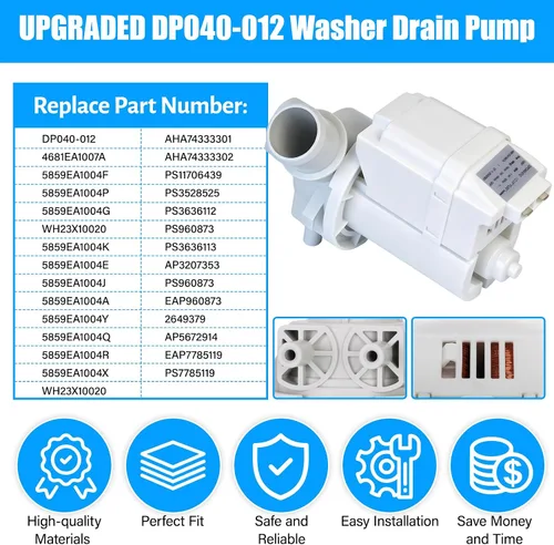 Vista 2 de UPGRADE DP040-012 5859EA1004P 5859EA1004G 4681EA1007A WH23X10020 5859EA1004E 5859EA1004F WT7200CW WT5270CW Bomba de drenaje compatible con Desagüe