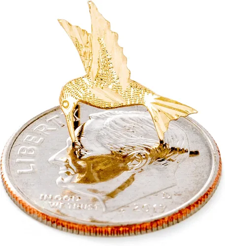 Vista 5 de Pendientes de colibrí de oro amarillo macizo de 14 quilates Pendientes de animales con detalles intrincados 0.461 in x 0.445 in 0.02 oz, Metal