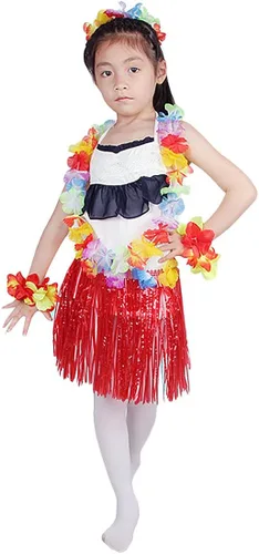 Vista 2 de Kilofly - Falda elástica hawaiana para bailarín de hierba y hula para niñas