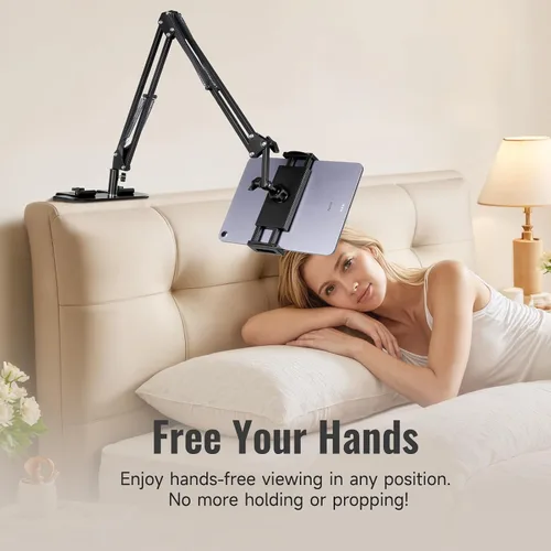 Vista 7 de Soporte de teléfono para cama y Kindle para cama, soporte para teléfono celular, soporte ajustable de metal giratorio de 360° para iPad Pro Air