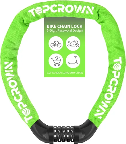 Vista 9 de Topcrown Cerradura de cadena para bicicleta, diales digitales de metal mejorados, 3.2 pies de largo, alta seguridad, resistente, antirrobo