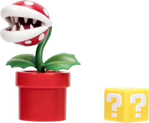 Vista 3 de Super Mario Nintendo - Figura de planta de piraña de 4 pulgadas con accesorio de bloque de preguntas. A partir de 3 años (con licencia oficial)