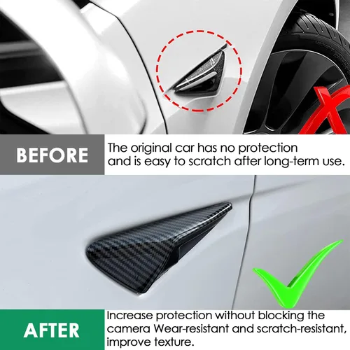 Vista 3 de 2 fundas laterales para cámara compatible con Tesla Modelo 3 (2017-2023) Modelo Y (2019-2022), cubiertas laterales de señal de giro, accesorios