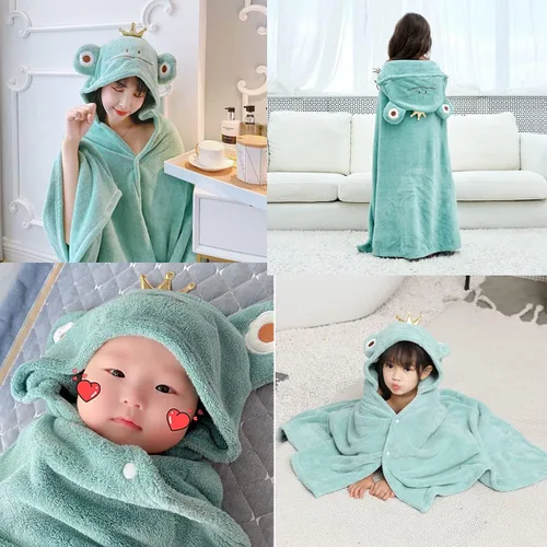 Vista 6 de YEBON Toalla con capucha para niños, toalla de baño suave y absorbente con bonito diseño de rana para bebés, niños pequeños, regalo perfecto