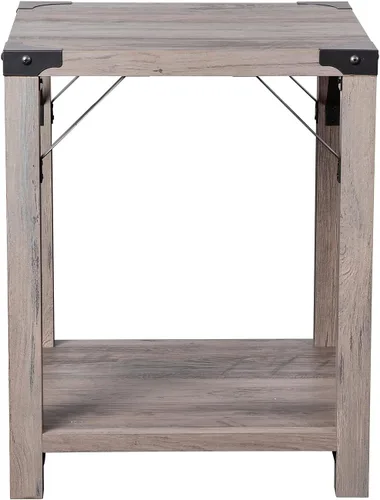 Vista 7 de Flash Furniture Wyatt - Mesa auxiliar moderna de 2 niveles, marco de madera de ingeniería gris lavado, soportes laterales entrecruzados de metal