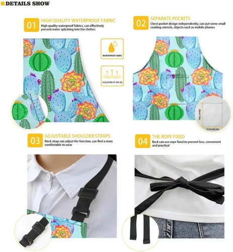 Vista 5 de Dellukee Delantal ajustable de cocina con bolsillo para mujeres y hombres, delantales impermeables
