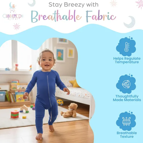 Vista 2 de CubbieMoon Bamboo Viscose Baby Pajamas 2 Way Zip for Diaper Change 0 to 24 Month Soft Stretchy Sleeper 2 Pack