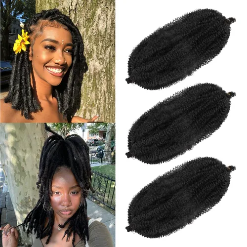 Vista 60 de Cabello para Trenzas Marley Twist de 10 pulgadas Negro 3 Paquetes Cabello Afro Twist Elástico Preseparado para Locs Suaves Cabello Spring Twist