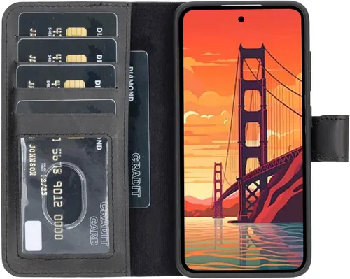 Vista 34 de HARDISTON Funda tipo cartera compatible con Samsung Galaxy S21, hecha a mano, de piel auténtica, cubierta magnética desmontable tipo flip con Negro