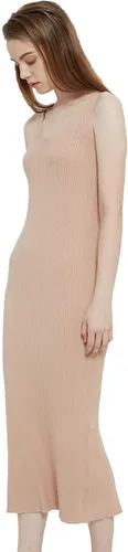 Vista 8 de RZIV Vestido de suéter sin mangas para mujer, de punto, delgado, con cuello en V, ajustado, elástico, ajustado