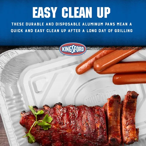 Vista 3 de Kingsford Sartenes de aluminio extra resistentes para asar a la parrilla, sartenes desechables de papel de aluminio ideales para cocinar, hornear