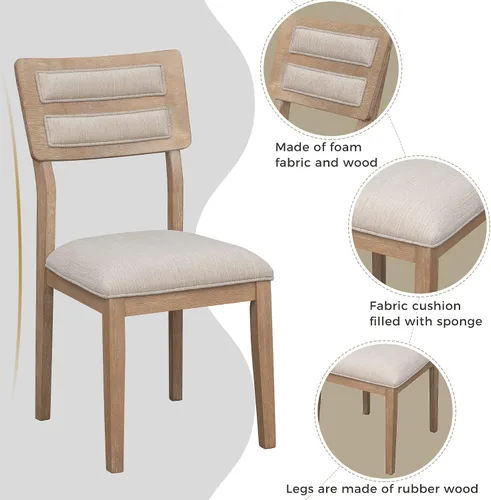 Vista 7 de Juego de mesa de comedor de 6 piezas con 4 sillas tapizadas y banco, mesa de comedor rectangular de madera de estilo tradicional para cocina, sala