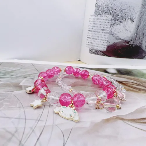 Vista 6 de CJIAYUJEW Cute Bracelet Crystal Pearl Bracelets, Anime Elastic Stretch Crystal Bead Bracelet Lovely Cartoon Elastic Beaded Bracelets for Women