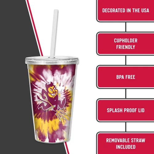 Vista 6 de Rico Industries NCAA Sports Team - Vaso transparente de 16 onzas con pajilla, vaso de viaje del color del equipo para fanáticos de los deportes