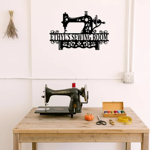 Vista 4 de Letrero de metal personalizado para máquina de coser, arte de pared personalizado para habitación, para mamá, abuela, nana, mimi, alcantarillas