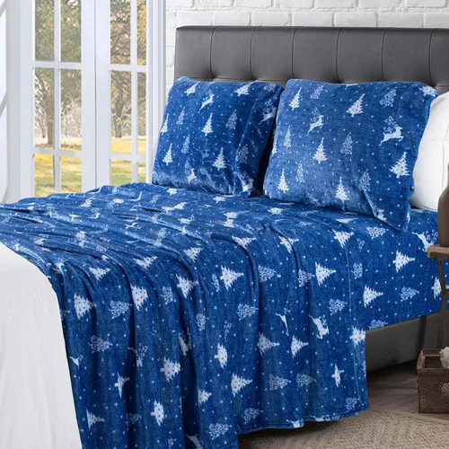 Vista 6 de Elegant Comfort - Juego de sábanas de franela de terciopelo de lujosamente suave de 4 piezas para las fiestas - Calidad premium - Juego de sábanas