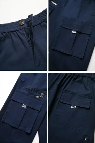 Vista 5 de THWEI Pantalones cargo para hombre, estilo casual, de algodón, con múltiples bolsillos, para senderismo, trabajo