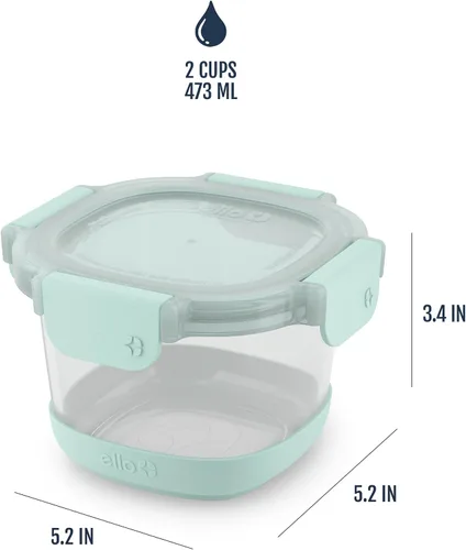 Vista 4 de Ello Duraglass Refresh - Juego de 4 recipientes de vidrio reutilizables de 2 tazas con tapas a prueba de fugas y mangas protectoras de silicona