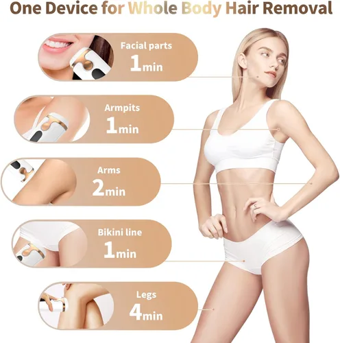 Vista 4 de Dispositivo de depilación láser IPL para mujeres y hombres, reducción permanente sin dolor del 90% del vello en 4 semanas, uso de todo el cuerpo