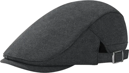 Vista 6 de Gorra de algodón ajustable de Newsboy Gorras planas Ivy Irish Gatsby Gorra Cabbie Golf Sombreros de caza para hombres Negro