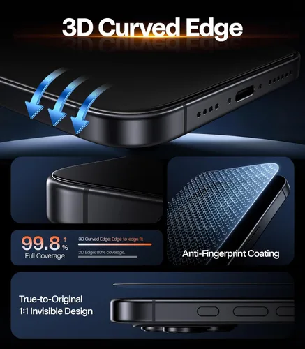 Vista 3 de TORRAS OrigArmor - Protector de pantalla para iPhone 17 Pro Max [100% antirreflectante] [ajuste de cobertura completa 3D] de grado militar