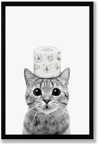 Vista 19 de Arte de pared de lienzo enmarcado para baño con oso negro tierno, decoración divertida para baño con animales, adorable oso con papel higiénico
