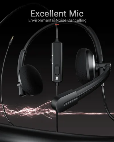 Vista 2 de awatrue - Auriculares con cable con micrófono para PC y portátil - Auriculares de 3,5 mm con cancelación de ruido y micrófono para Boom Skype