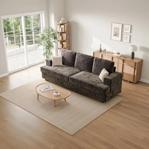 Vista 7 de Camillas marrones de 89 pulgadas para sala de estar, sofá de 3 plazas con asiento profundo, sofá biplaza de gran tamaño para apartamentos y espacios