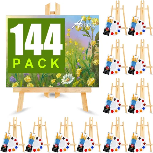 Vista 8 de AROIC - Juego de pintura profesional de 156 piezas, 12 caballetes de madera, 120 pinceles