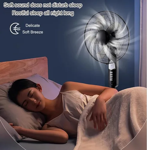 Vista 11 de Ventilador solar recargable de 16 pulgadas, ventilador oscilante ajustable de pie, motor de corriente continua, ventilador de piso silencioso