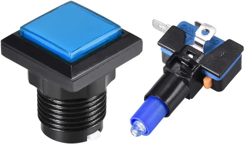Vista 2 de uxcell Botón pulsador de juego 34x34 cuadrado 12V LED iluminado interruptor de botón con micro interruptor para videojuegos arcade azul 2 unids
